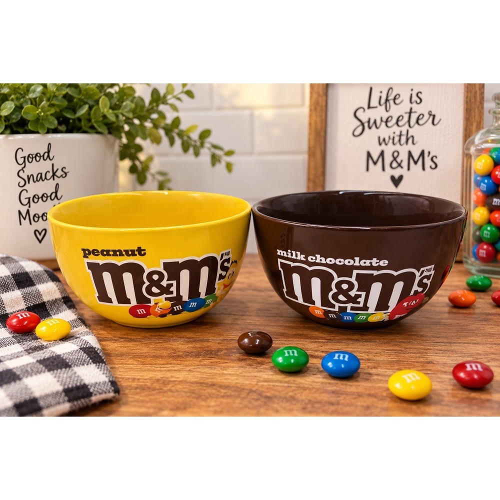 NEW M&M's Ceramic Bowls Set of 2 Peanut Milk Chocolate Y2K Retro Kitsch Kitchen